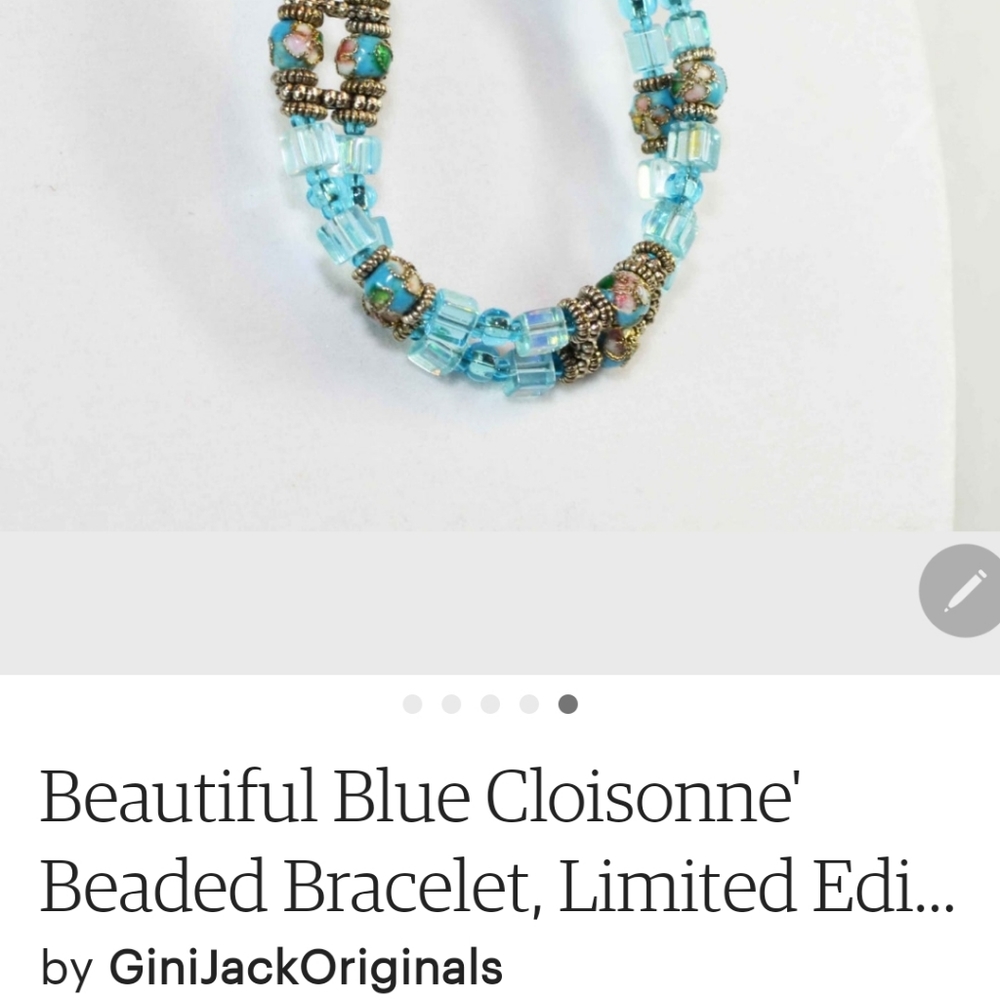 Beautiful Handmade Blue Cloisonne' Beaded Bracelet - Picture 6 of 7